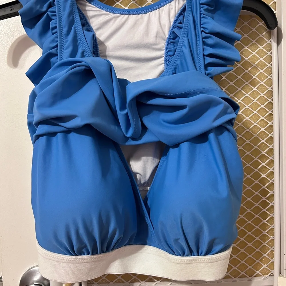 Latched Mama Blue Ruffled Bikini Nursing Top and Skirt - Picture 3 of 6